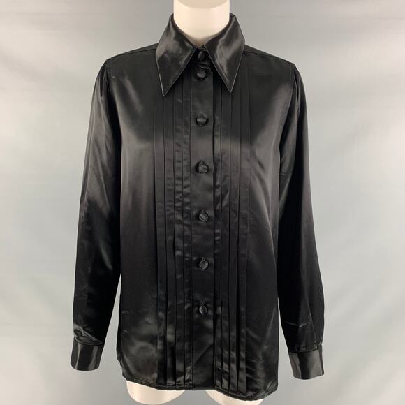 MARC JACOBS Runway Spring 2019 Size 6 Black Viscose Pleated Button Up Shirt - Picture 1 of 1